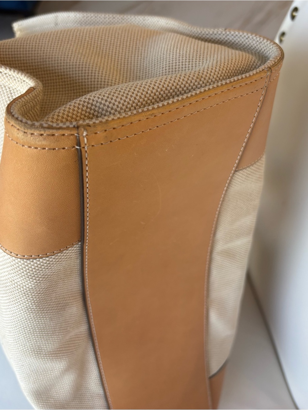 LARGE Tory Burch Ella Natural Canvas Tote with Tan Leather Trim Bag - Picture 7 of 11